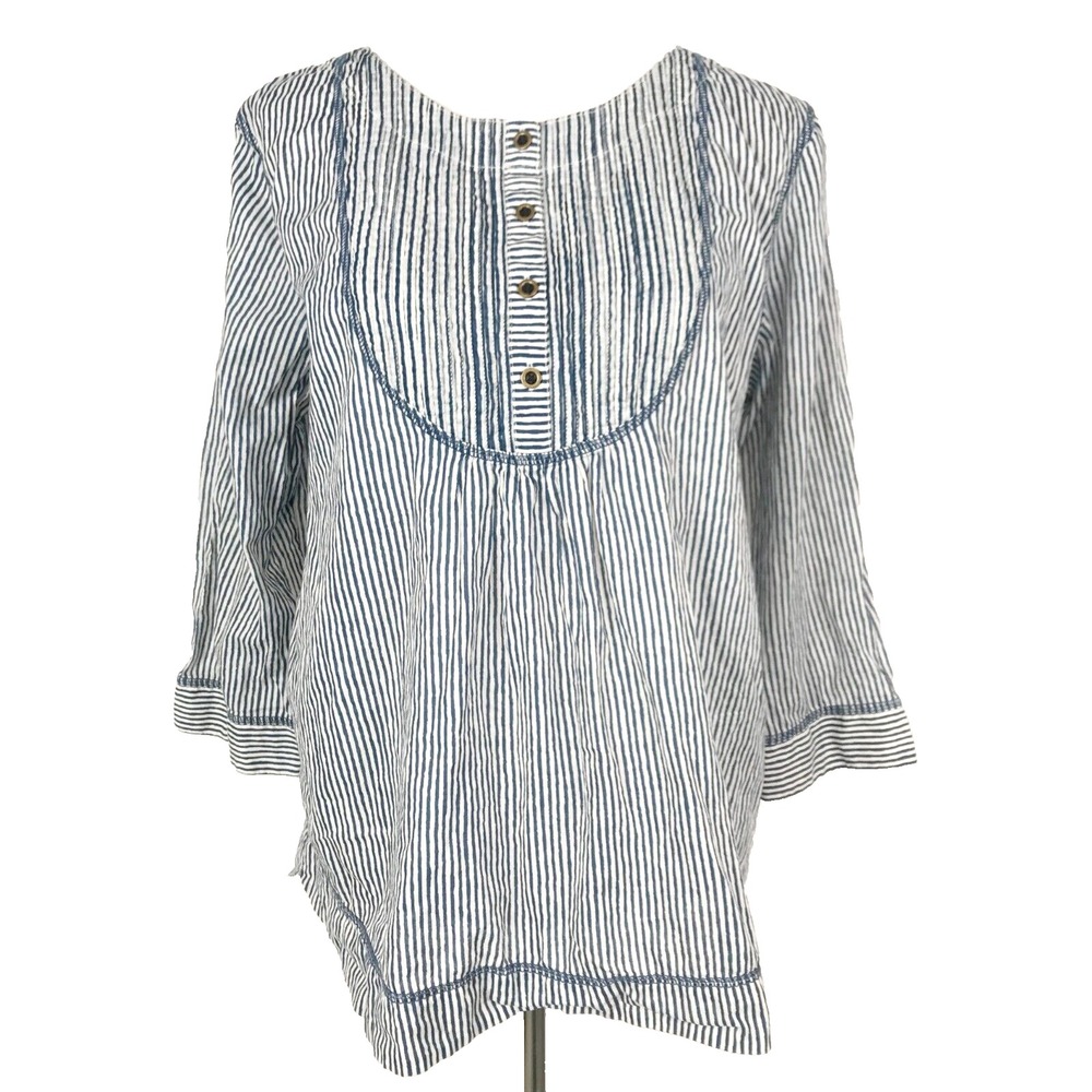 Ralph Lauren Jeans Co Top Womens Large Blue White Striped Button Nautical Beachy